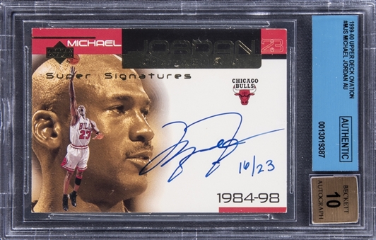 1999-00 Upper Deck Ovation "Super Signatures" #MJ-S Michael Jordan Signed Card (#16/23) – BGS Authentic/BGS 10